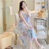 Camisón de seda de algodón para mujer, pijama fino de verano, primavera y otoño, seda de algodón, estilo coreano, lindo, casual, vestido estampado, ropa de casa
