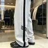 Pantalones de Chándal Anchos Casuales de Peso Pesado con Tres Rayas para Otoño/Invierno para Hombres y Adolescentes, Pantalones Deportivos Rectos Holgados y Sencillos