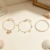 Tobillera con Colgante de Estrella de Mar Transfronteriza Europea y Americana, Conjunto de Tobilleras Apiladas de Perlas de Tres Capas para Mujer, Tobillera con Colgante de Estrella de Mar y Concha