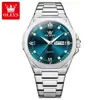 Relógio marca Oulishi, mesmo estilo do Audemars Piguet, ultrafino, calendário duplo, pulseira de aço, relógio masculino de quartzo moderno, luminoso, relógio à prova d'água