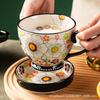 Taza de flores pintadas a mano de gran capacidad para oficina y hogar, de aspecto elegante, creativa para café, leche, desayuno, nórdica