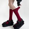 Calcetines de pantorrilla de grano vertical simple para otoño e invierno, calcetines de tubo sin costuras de lana retro color vino tinto, combinan con todo, grises