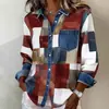 Outono de 2026 Amazon Roupas Femininas Europeias e Americanas Cor Retrô Blocos de Cor Estampa Digital Tecido Elástico em Quatro Direções Bolso Camisa Lapela Feminina