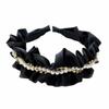 Diadema de satén plisado negro de Corea del Sur con perlas y diamantes de imitación, borde ancho, para lavar la cara, diadema de cabeza alta, accesorios para el cabello, banda para el cabello de estilo fragante