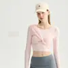 Tongmeng Pilates Ropa de Yoga Ajustada Manga Larga Espalda Descubierta Plisado Retorcido Top Sexy Ropa Deportiva Fitness