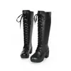 Botas de Cordones Estilo Comercio Exterior Negro Blanco Puro para Hombres y Mujeres Caña Alta Imitación Martin Botas de Cosplay