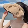 Chapéu de Sol de Verão Preto Casca de Borracha Chapéu de Sol Anti-ultravioleta Cobertura Facial Feminina Faixa de Cabelo Portátil Dobrável Chapéu Protetor Solar
