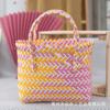Cesta de Verduras Tejida a Mano de Plástico Bolso de Mujer Cesta de Regalo de Acompañamiento Bolso Tejido Colorido de Moda Bolso Cuadrado Pequeño de Mano para Niños