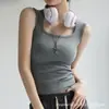 Camisola Branca para Mulheres, Novo Estilo de Verão, Alças Largas nos Ombros, Costas Nadador, Sem Mangas, Top com Decote Quadrado
