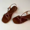 Sandalias de Tacón Grueso para Mujer 2026 Verano Correa Cruzada Punta Cuadrada Francesa Cuña Romana Hebilla Punta Abierta Sandalias de Playa