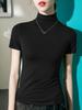 Meia-alta gola sólida cor base camisa feminina manga curta slim-fit 2023 verão novo estilo vertical colar meia manga top all-match para a primavera e verão