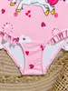 Traje de baño de una pieza de unicornio para niña, con tirante de corazón rosa y volantes, Ropa de baño para playa y spa de bebé niña en stock