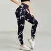 Pantalones de Yoga de Cintura Alta con Control de Abdomen y Levantamiento de Glúteos Color Durazno para Mujer, Largo Nueve Puntos, Ropa de Yoga Ajustada para Deporte y Fitness, Tie-Dye