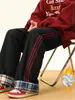 Pantalones Casuales de Raya Lateral Estilo Americano, Pantalones de Algodón para Hombres y Mujeres, Marca de Invierno de Moda, Forrados de Polar, Engrosados, Cálidos, de Pierna Recta, Corte Holgado, Pantalones Largos