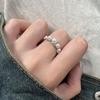 Anillo abierto de circonita y perla de estilo coreano para mujer, estilo frío, moderno, distintivo, exquisito, combinable, de alta gama.