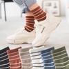 Calcetines Nuevos para Mujer Estilo Japonés Calcetines Finos de Felpa para Mujer Boca Alta Rayas Horizontales Finas Calcetines de Media Pantorrilla Fabricante Venta al por Mayor 6 Colores