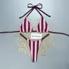 2026 Nuevo Traje de Baño de Dos Piezas con Tiras Rayadas Europeo y Americano para Mujer, Bikini Sexy de Tres Piezas para Playa y Spa