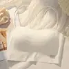Sujetador de seda helada sin espalda para mujer, top tipo tubo push-up, sujetador strapless sin costuras anti-exposición, camiseta interior fina para mujer