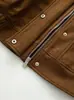 Moda femenina transfronteriza: Estilo europeo y americano, cuello alto, mangas largas, bolsillos grandes, dobladillo con volantes, chaqueta de gamuza sintética, chaqueta tipo beisbolista, ropa de abrigo