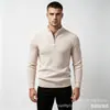 Suéter de punto para hombre, estilo europeo y americano, media cremallera, cuello alto, color liso, manga larga, corte ajustado, para exportación y ventas transfronterizas