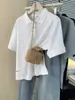 Camisa polo de estilo americano con cuello, camiseta de manga corta para mujer, versión coreana holgada de verano con dobladillo abierto, top de media manga