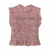 Fábrica de Ropa para Mujer Transfronteriza Venta al por Mayor Verano 2026 Nuevo Estilo Europeo y Americano Sencillo Versátil Volante Cuadros Panal Top