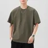 Camiseta masculina de manga curta, peso pesado 260g, novo estilo de verão, corte solto, gola redonda, manga três quartos, top moderno e versátil