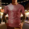 Camiseta de Manga Corta a Cuadros Brillantes para Hombre Estilo Transfronterizo Nuevo Verano 2026, Top de Cuello Redondo Ajustado a la Moda para Hombre