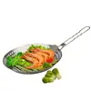 Sartén Redonda para Hornear con Fondo Plano y Asa de Alambre Plegable Cesta para Barbacoa de Acero Inoxidable de Grado Alimenticio Sartén Perforada Accesorios para Horno Venta Caliente Transfronteriza