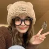 Nuevo Gorro de Punto con Orejas de Oso Lindo para Mujer, Suave Felpa para Otoño e Invierno, Cubre-Cabeza Cálido de Lana