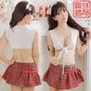 Lindo uniforme corbata escenario conjunto ultra corto estudiante sin espalda soporte 570