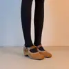 Zapatos Mary Jane Retro Suaves y Sencillos de Una Correa para Mujer con Aumento Interno de Altura, Punta Cuadrada y Zapatos Planos Estilo Ballet Forrados de Felpa