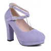 Novos sapatos femininos britânicos de primavera e outono com tira Veludo Fosco boca rasa sapatos de camada única plataforma salto alto grosso 40-43 sapatos de comércio exterior