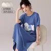 Bata de Noche de Algodón Puro con Almohadillas para el Pecho para Mujer, Cuello Redondo, Pijama de una Pieza de Verano, Casual, Dulce y Lindo, Se Puede Usar Afuera como Ropa de Casa