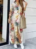 Amazon Primavera Verano Nueva Camisa Estampada Temperamento Vestido Largo Solapa Manga Larga Abertura Holgado Casual Vestido Mujer
