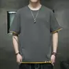Camiseta de manga corta para hombre, verano, estilo Hong Kong, cuello redondo, media manga, versátil, de marca moderna, camiseta de media manga, talla grande para hombre