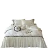 Juego de ropa de cama de cuatro piezas bordado de algodón 100% peinado, estilo princesa francesa, engrosado para invierno, funda de edredón de algodón puro, 1.8m
