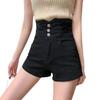 Shorts Jeans Stretch Slim-Fit Feminino ins Tendência Perna Larga Cintura Super Alta Design em Linha A Cruzado Botões Shorts Quentes Retos