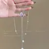 Colar Puxador Corrente Longa para Suéter Feminino com Pingente de Pônei Pérola e Zircônia Rosa, Corrente de Pescoço Acessório de Luxo Leve High-End