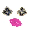 Pendientes de botón de plata S925 de alta calidad, trébol de cuatro hojas azul simple, con diamante, chapados en cobre con oro real, pendientes blanqueadores para mujer