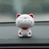 Enfeite Solar Fofo para Carro Gato da Sorte Desenho Animado Gato de Cabeça Grande Decoração para Painel