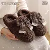 2026 Novas Pantufas de Algodão Femininas Inverno Pelúcia Laço Fofo Espessadas Casa Quente Antiderrapantes Pantufas Uso Externo
