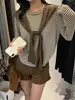 Camiseta de punto a rayas casual estilo coreano de terciopelo Andy de color con bufanda para mujer, suéter de manga larga, camiseta básica para otoño e invierno