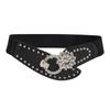 Sello de Cintura Ancho con Costura de Pedrería Sello Elástico de Cintura con Diamante Cinturón para Abrigo Falda de Mujer Sello Elástico de Cintura de Cuero Sintético