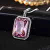 Conjunto Conjunto de Três Peças Retangular Pingente de Zircônia Rosa Moda Simples Tourmalina em Pó Aberto Ajustável Anel Feminino