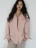 Camisa Loose Rosa Claro de Oito Meses Estilo Coreano Estilo Puro Desejo Jaqueta Camisa Camada Preguiçosa de Primavera para Mulheres