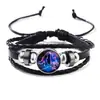 Pulsera de Cuerda de Cuero con Gema de Tiempo de las 12 Constelaciones Pulsera Tejida de Cuero de Vaca Retro Estudio de Pareja de las Doce Constelaciones