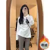 Camiseta de Algodão Manga Longa Feminina Simples Básica Camisa Base Primavera, Outono e Inverno Usada por Baixo Veludo Casual Solta Top