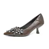 En Stock Nuevos Estilos de Primavera y Otoño Zapatos de Tacón Alto Negros Sexy Cómodos con Pedrería para Mujer, Tacón Fino Punta Fina Elegantes Profesionales