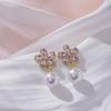Elegantes aretes de flor de pedrería rosa dulce con perla para mujer 2024 nueva moda nicho fresco aretes combinables